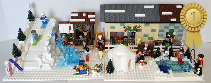 winter village built of lego with 1st place ribbon