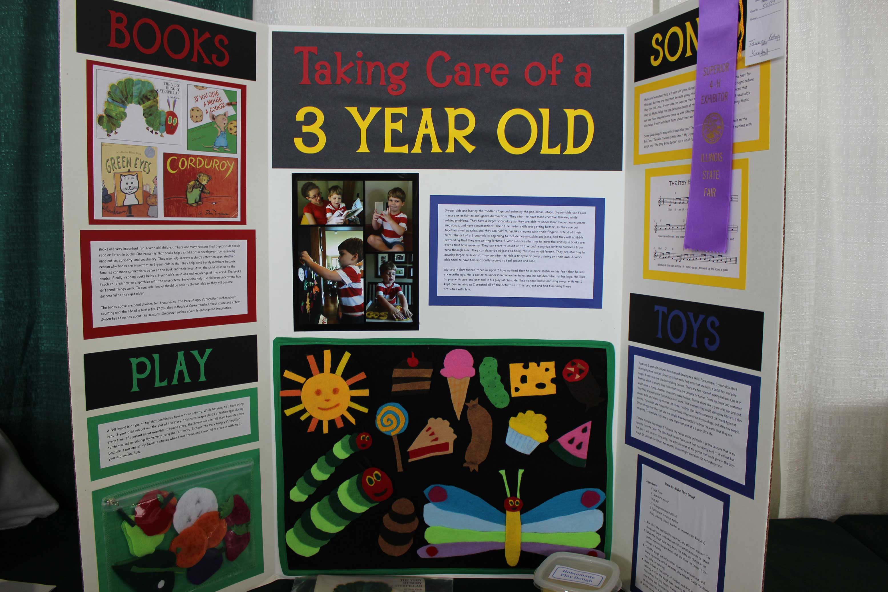 Exhibit board for the child development project on taking care of a 3 year old