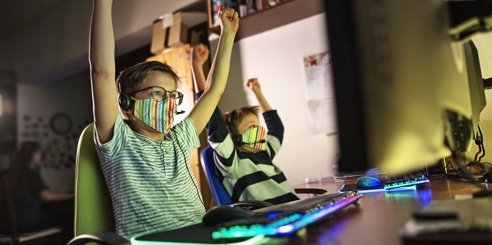 Kids celebrating video games