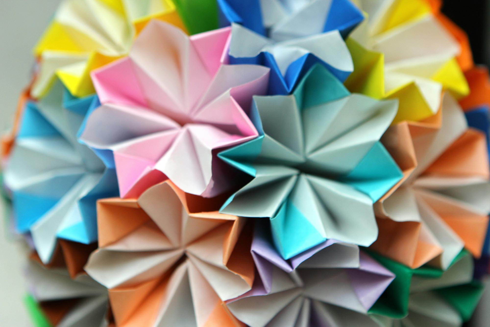 multi-colored paper origami in a ball shape