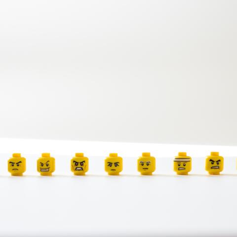 lego heads showing various emotions