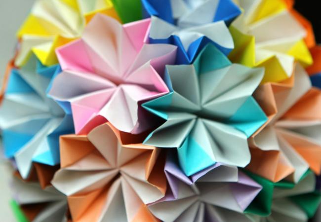 multi-colored paper origami in a ball shape