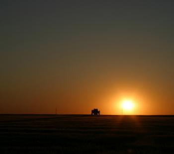 Tractor at sunset