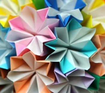 multi-colored paper origami in a ball shape